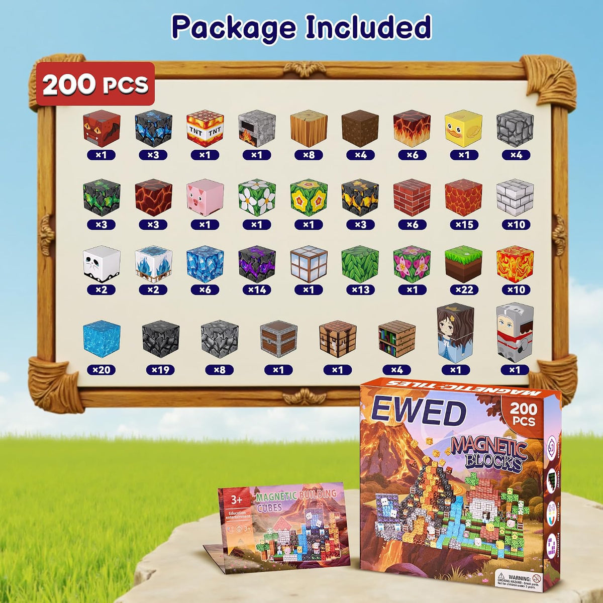 EWED 200 piece forest themed magnetic building blocks with trees, houses and figures - view 10