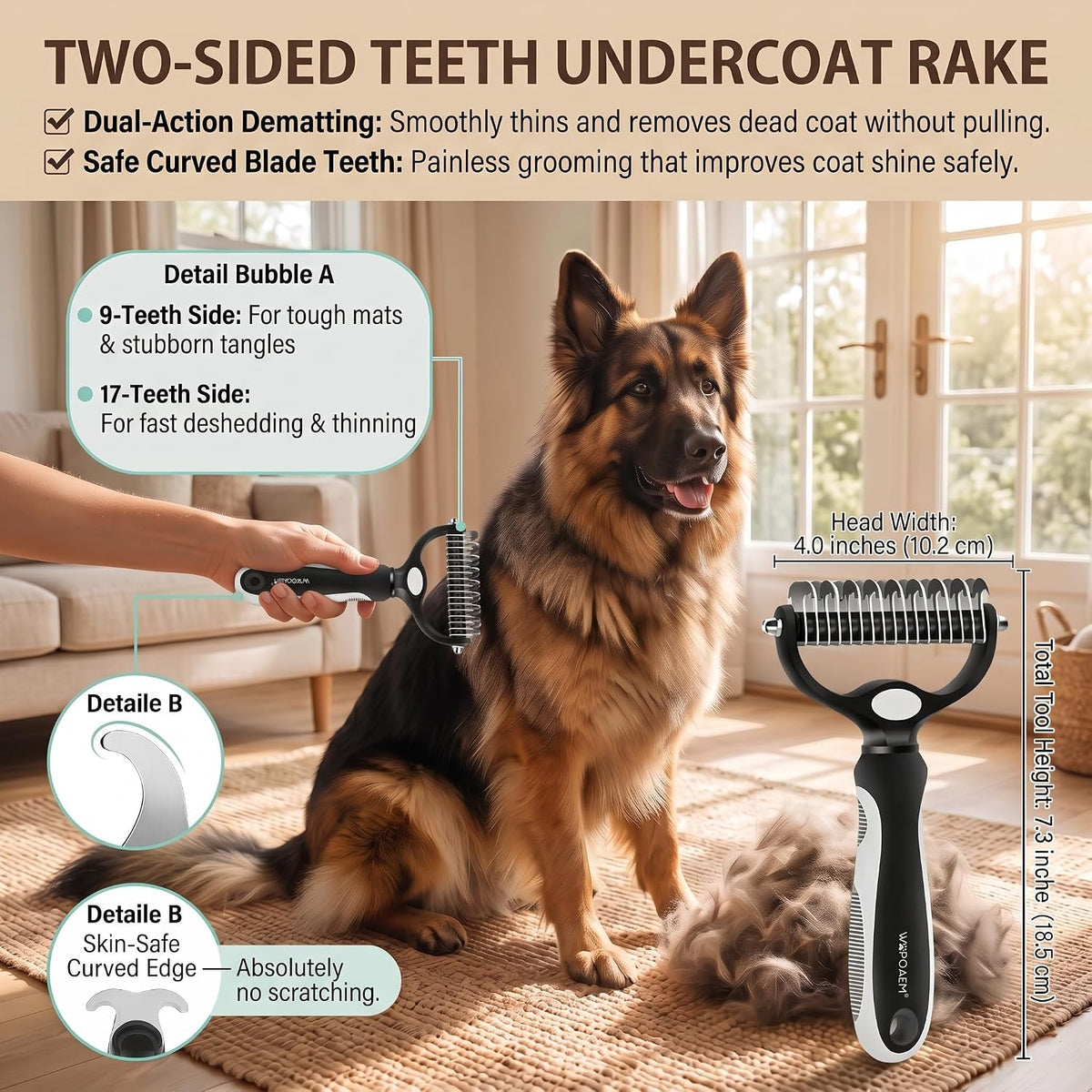 5 PCS Pet Grooming Kit, Dog Brush & Dematting Rake for Long Hair – Essentials for Cats - Black 5pc - image 4