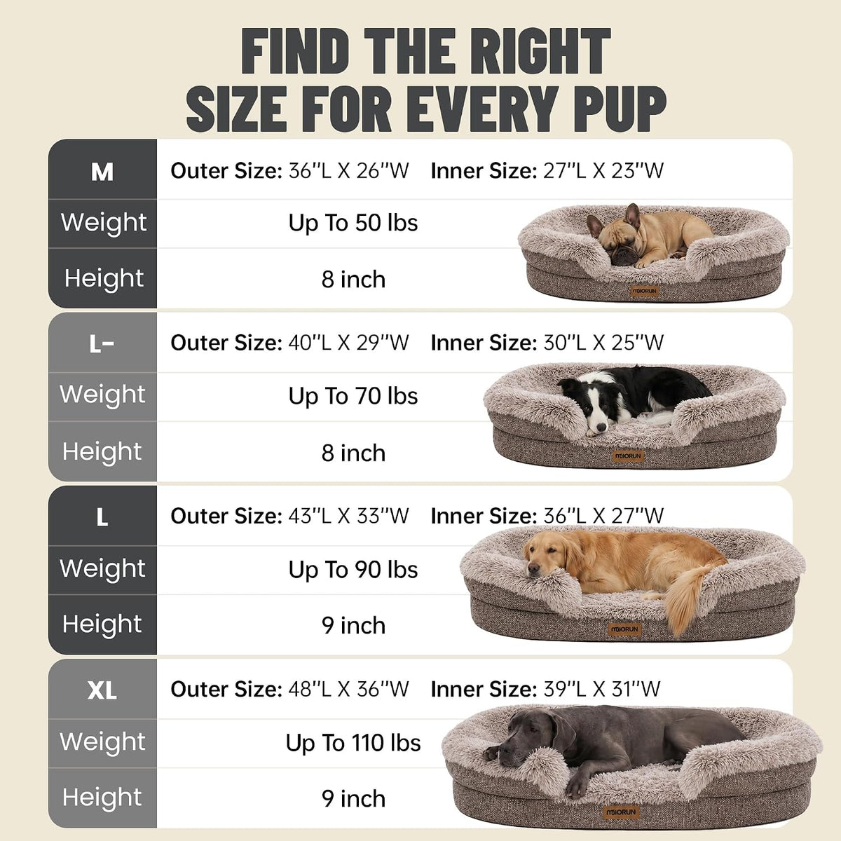 Miorun Fluffy Orthopedic Dog Beds Large Sized Dog - Sand / XL(48", UP to 110lbs) - image 3