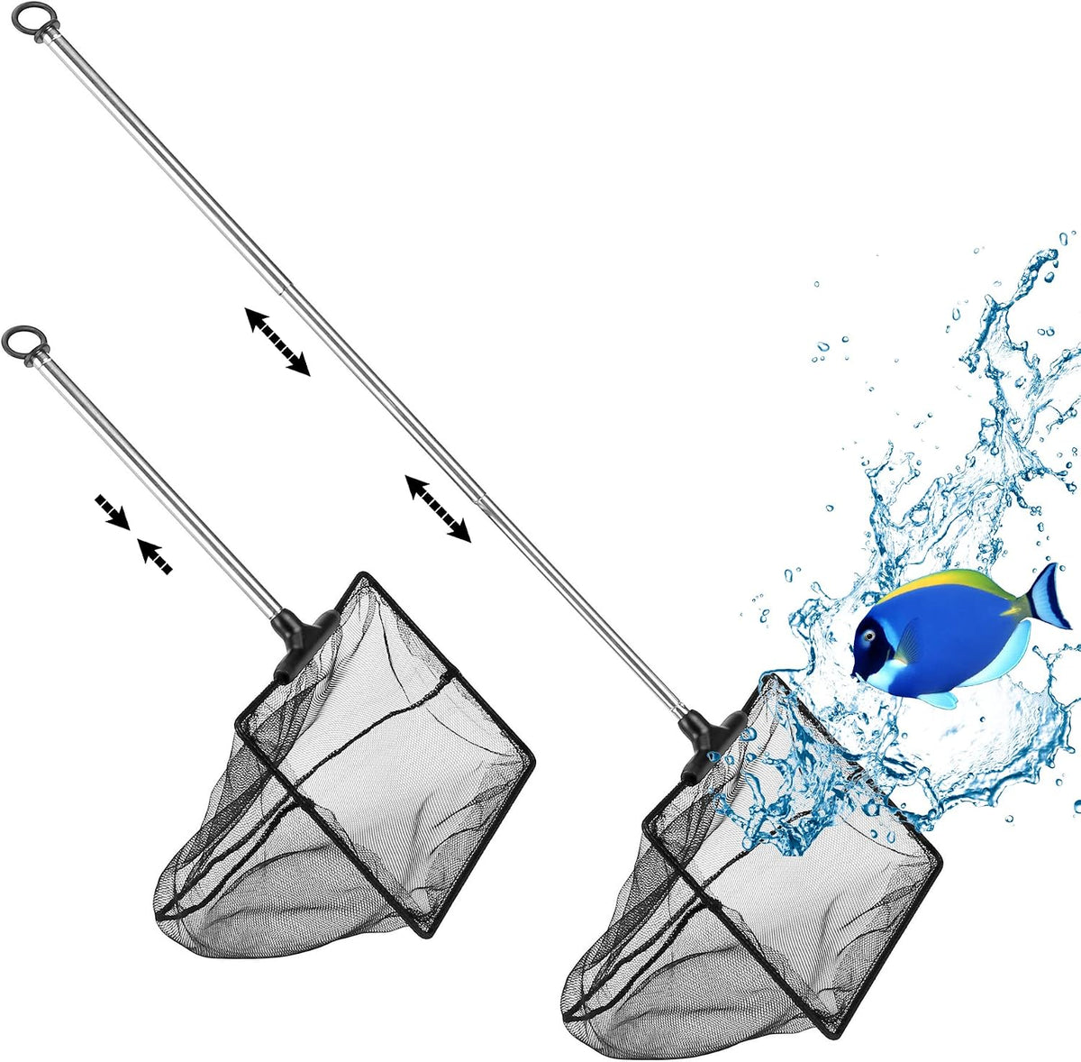 Aquarium Telescopic Fish Net with Extendable Handle Soft Mesh – Essentials for Fish - 6 inch