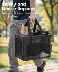 Pecute Cat Carrier, Portable Travel Pet Carrier with Stable Structure, Grey – Essentials for Cats - Dark Grey / 16.7"L x 11.8"W x 12.5"H - image 2
