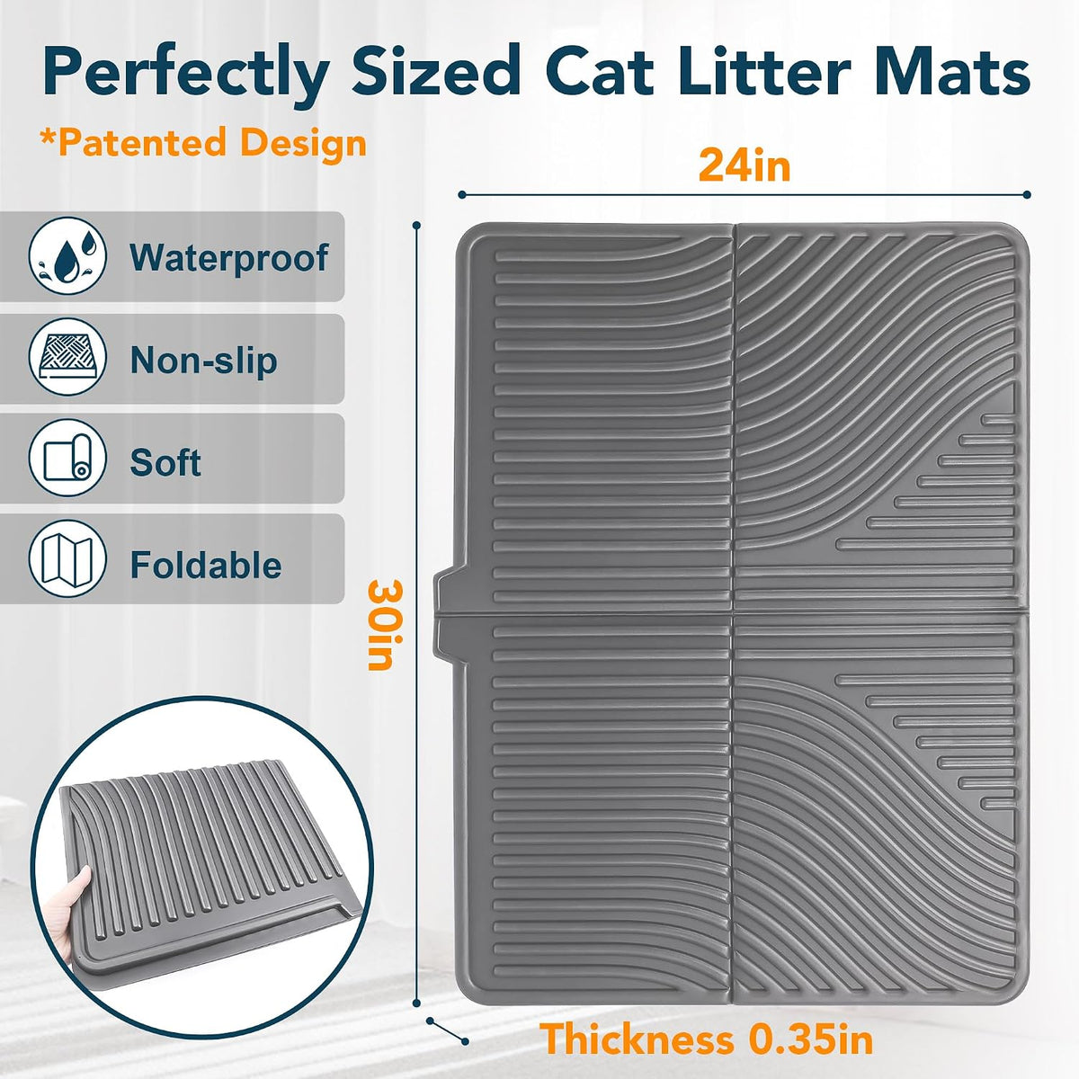 UPSKY Large Cat Litter Mat 31" x 24" Waterproof and Washable - 2.Grey - image 2