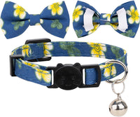 Collar for Cat Pet Breakaway with Bell Bowtie Detachable Bow - Flower-Blue & Yellow - image 3