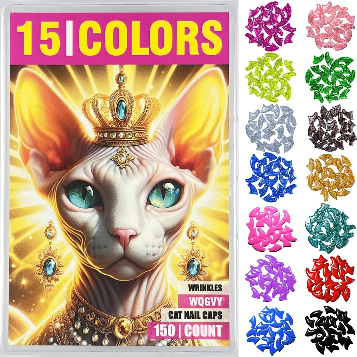 15 Colors, Cat Claw Covers Tips with Adhesives and Applicators - S