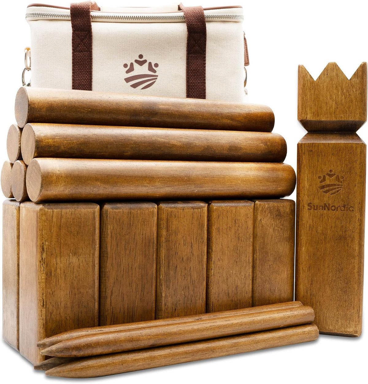 SunNordic rubber wood Kubb yard game set with king, blocks, batons and canvas carry bag - view 4