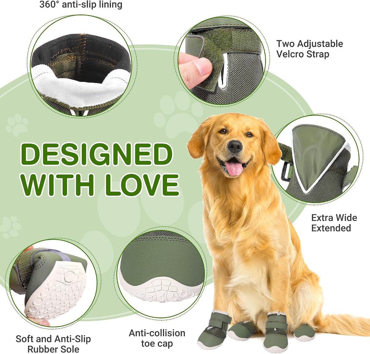 DcOaGt Dog Shoes Large Size Dogs - Green Mesh-Reflective / Size 3:for paw width 2.0-2.2 inches (Pack of 4) - image 4