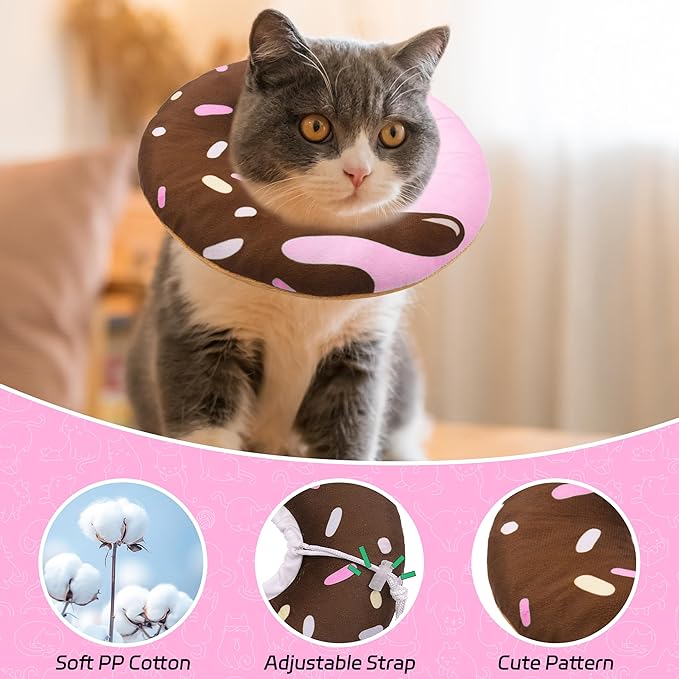 Cat Cone Collar Soft, Adjustable Cat Recovery Collar Kitten Cones to Stop Licking, Cute Donut E Collar After Surgery, Elizabethan Kittens Protective Cones After Spay (Chocolate, Small)