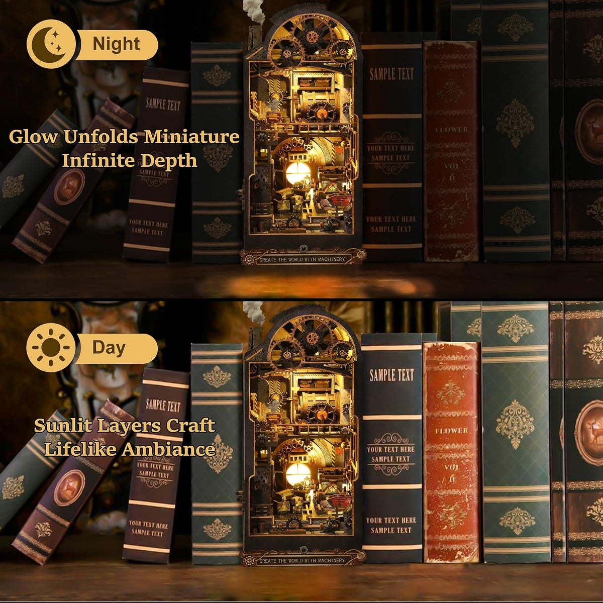 CRIOLPO vintage bookstore book nook kit with LED lights and ladder - view 6