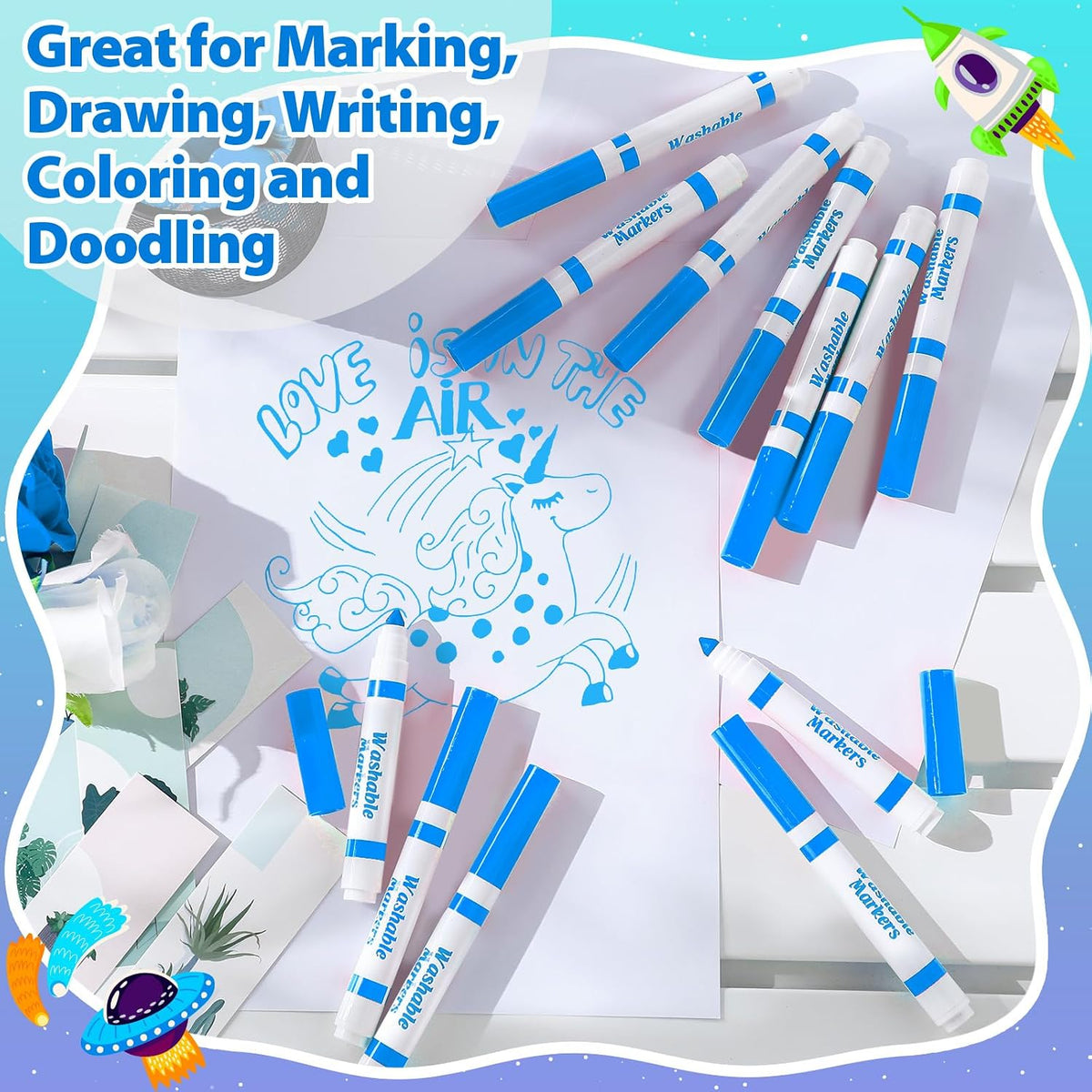 Janlaugh washable markers bulk pack of 24 broad line markers with conical tips - view 12