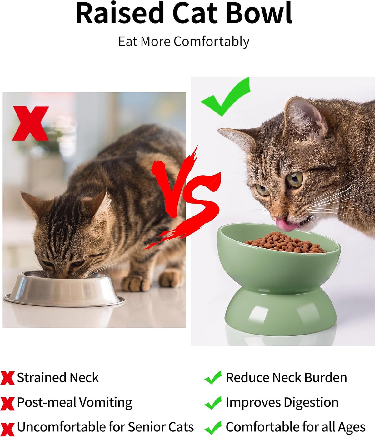 Cat Water Bowl, 15° Tilted and Raised Pet Food Dish - 2 Pack / Sage Green - image 3