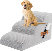 Romrol Dog Stairs Ramp for High Beds Couches, High Density Foam Pet Steps with Durable Non-Slip Waterproof Fabric Cover, Dog Stairs for Small Dogs or Cats or Pets, 3-Step,15 Inch,Light-Grey