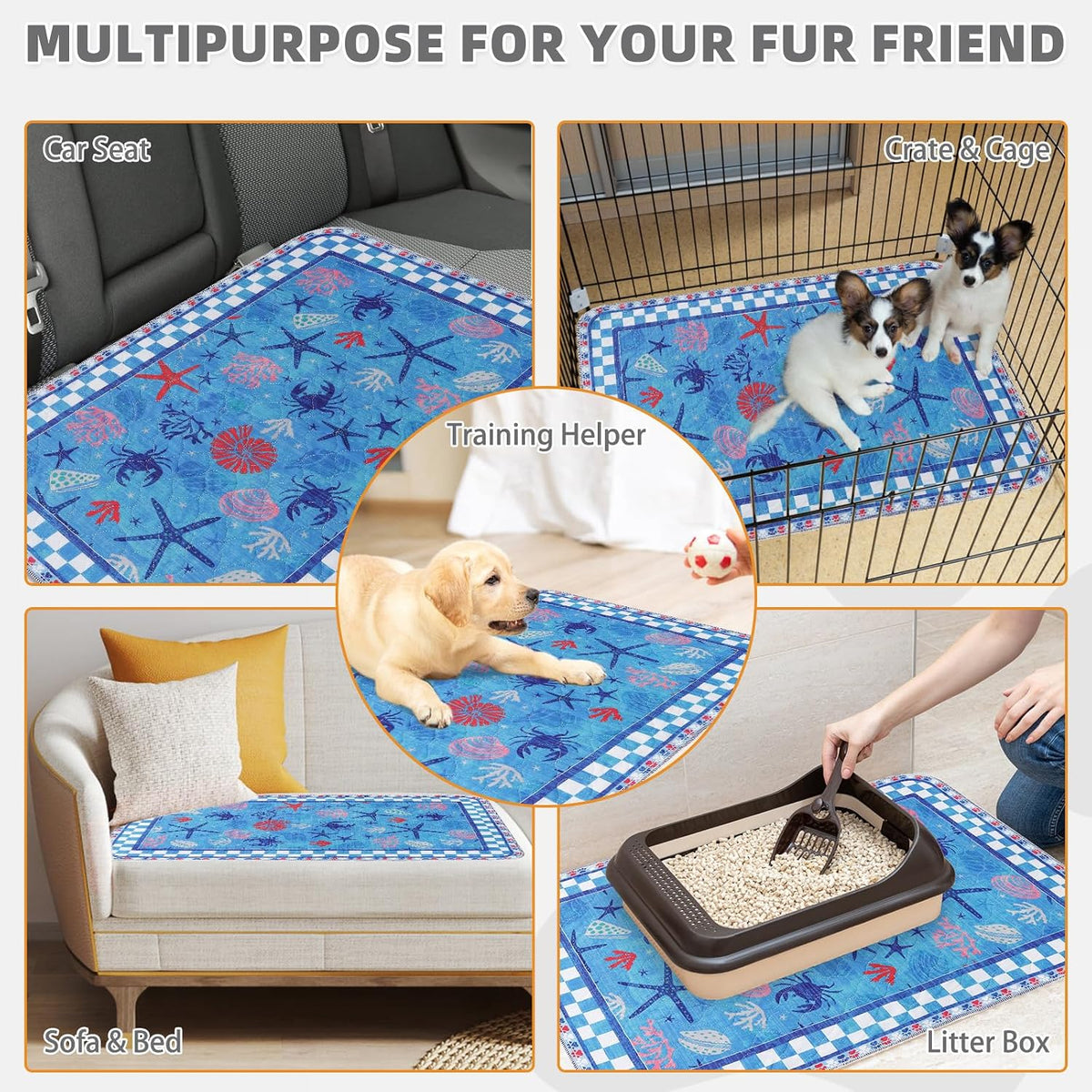 Washable Pee Pads for Dogs, Nonslip and Leak-Proof Dog Pee Pads - Summer Ocean / 24" x 36" (2 Pack) - image 4