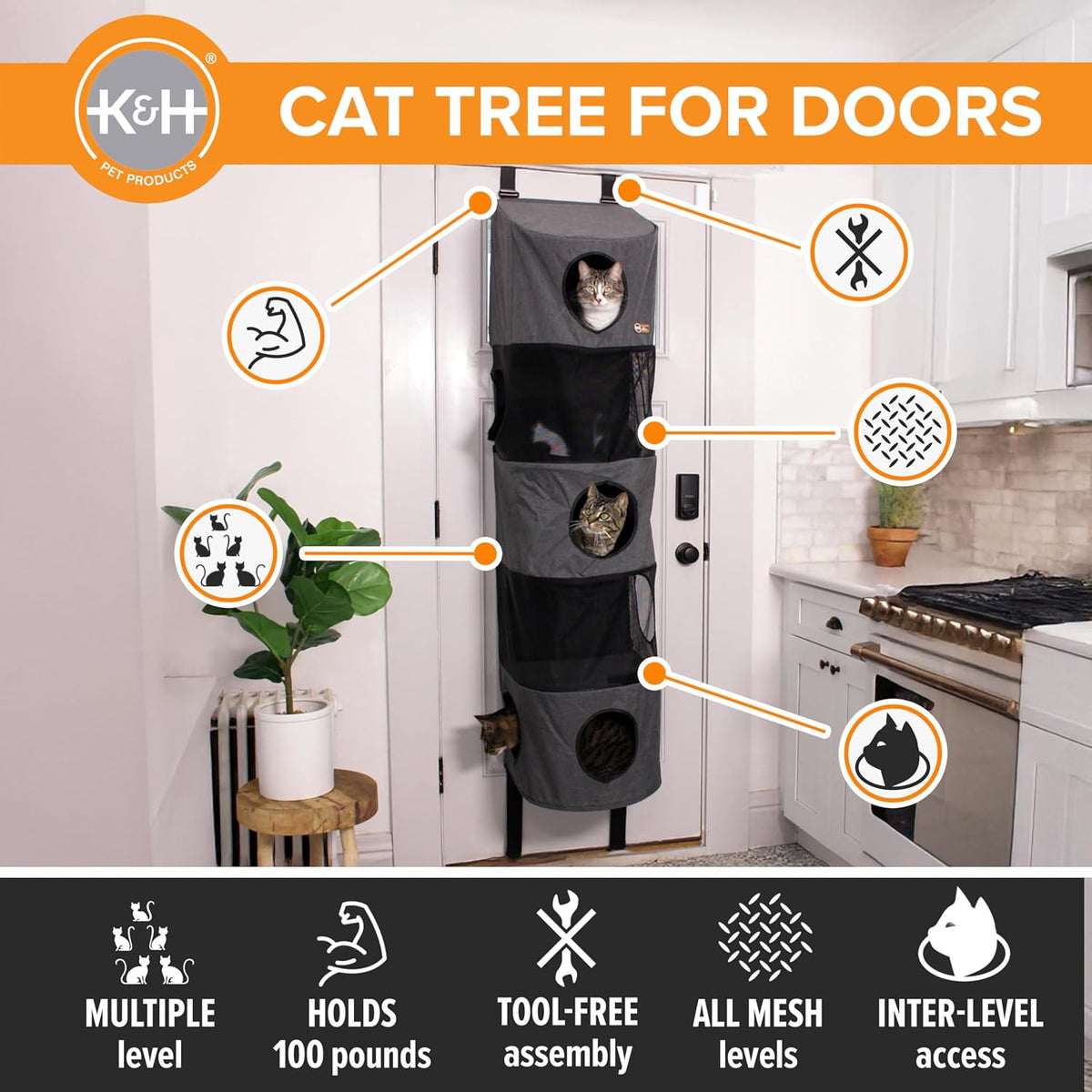 K&H Door Cat Tree, Hangin Condo 5 Level Mounted, Gray - 5 Story Condo High Rise - image 2