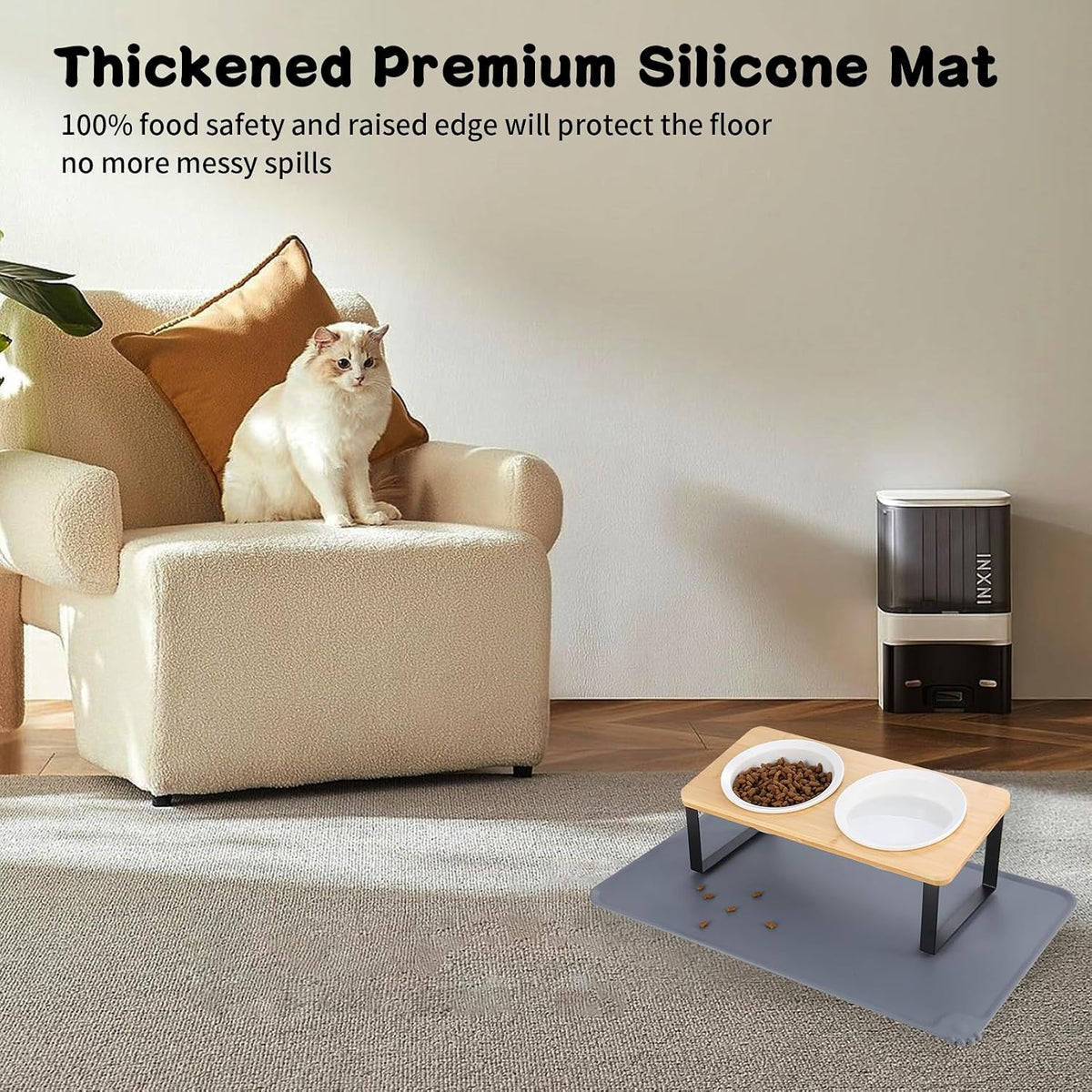 Elevated Whisker Friendly Cat Bowls - Ceramic Bowls-Bamboo - image 3