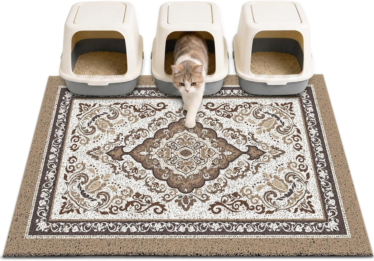 24"x15" Cat Litter Mat Non-Slip Washable Litter Box Mat – Daily Care for Cats - Brown / 40X30in