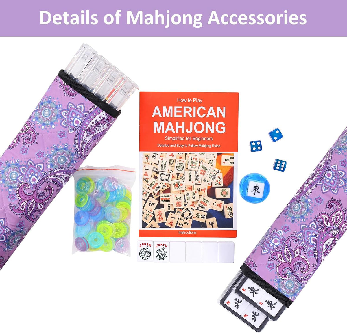 American Mahjong Game Set, 166 Quality White Tiles - Purple - image 3