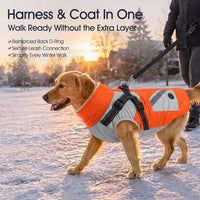 Dog Winter Coat with Harness Built in - Large(Chest:24.4 in) / Orange - image 2
