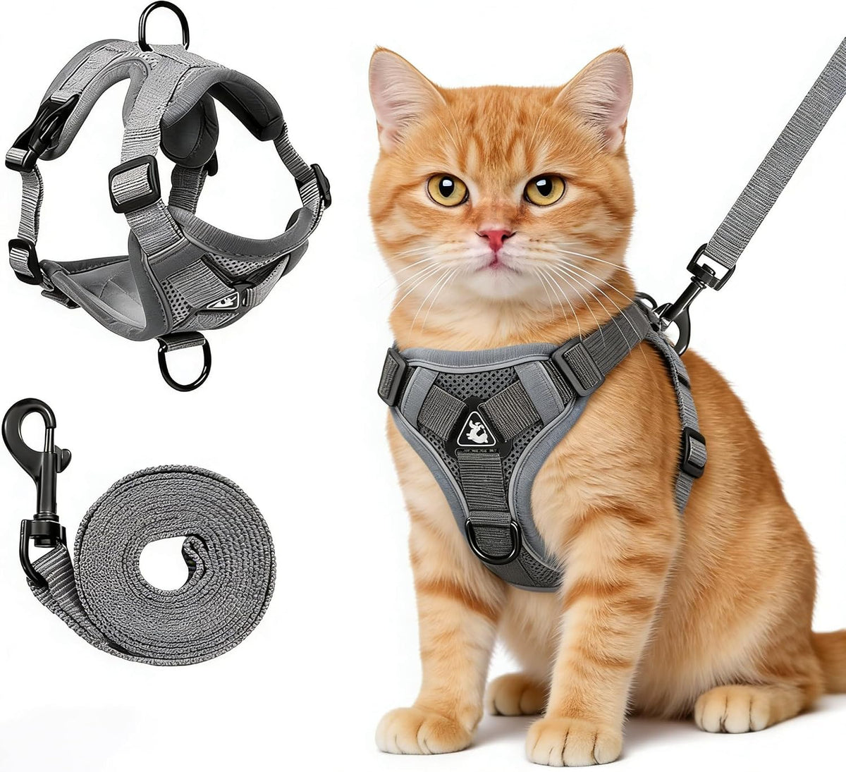 Cat Harness and Leash for Walking - Grey / M : 6.6-9.9 LB