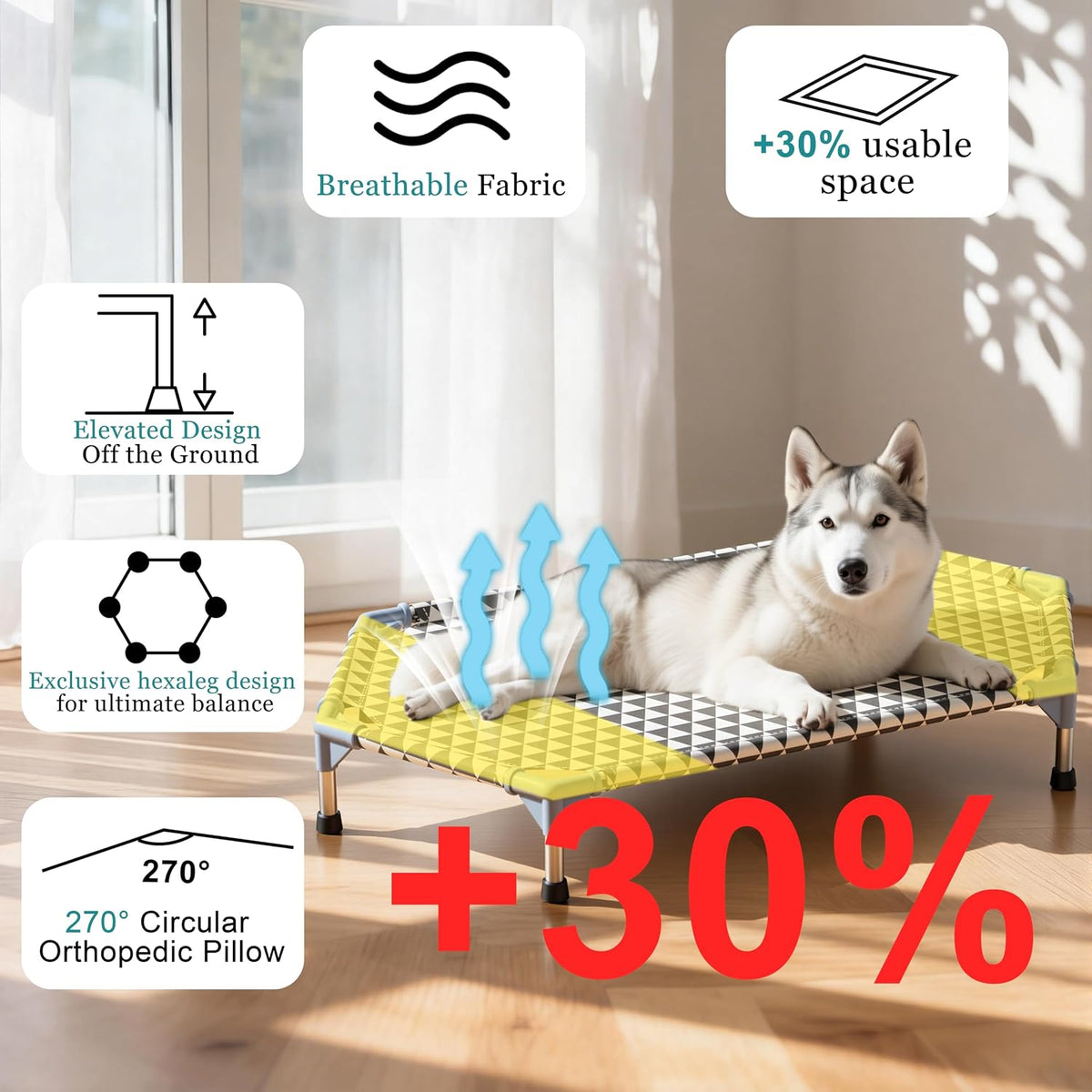 Kuntrust Elevated Outdoor Dog Bed, Medium Size, Cotton Material - Triangle / 6 sided Medium - image 2