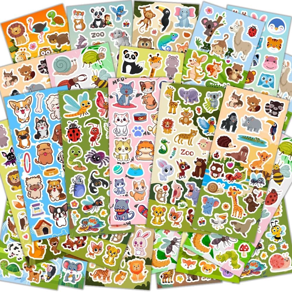 48 Sheets Stickers for Kids - 36 animal stickers