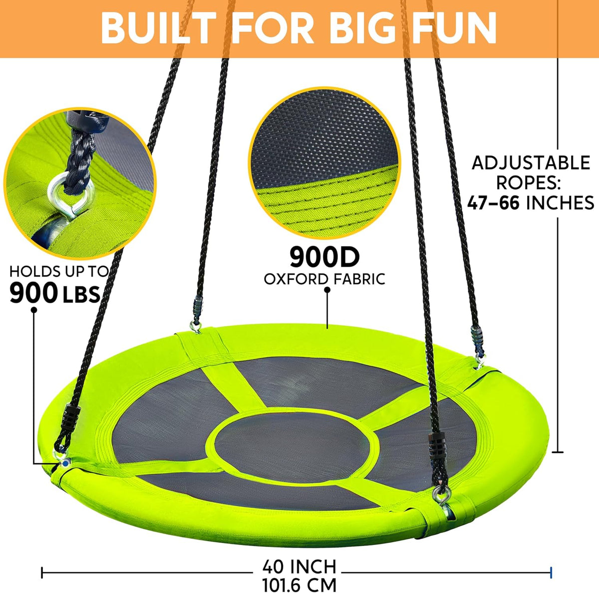 TURFEE 40 inch Saucer Tree Swing 900Lb Weight Capacity - Green - image 3