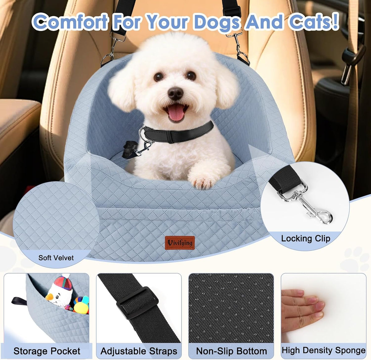 Vivifying Dog Car Seat for Small Dogs - Gray - image 3