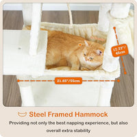 Ouritsu Cat Tree, 56 inch Tall Cat Tower for Large Cat Indoor, Large Condo, 2 Padded Perches, Steel-Framed Hammock, Scratching Post and ramp, Fluffy Basket, Beige, LF001WH