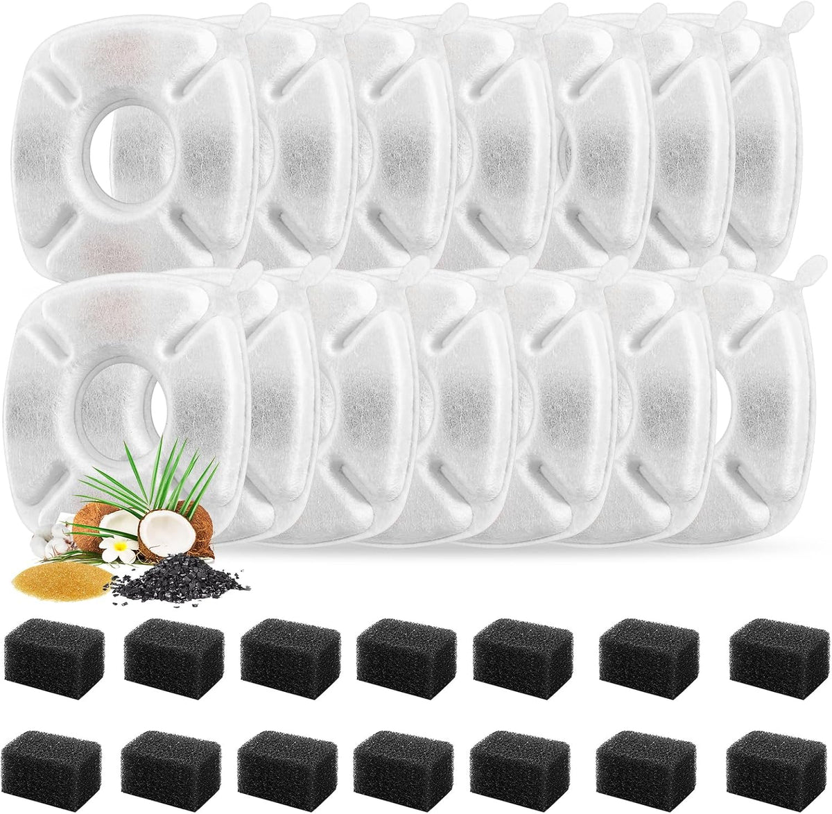 24 Pcs Cat Fountain Replacement Filters 12 Pack Cat Water Fountain - 14 Filters & 14 Sponges