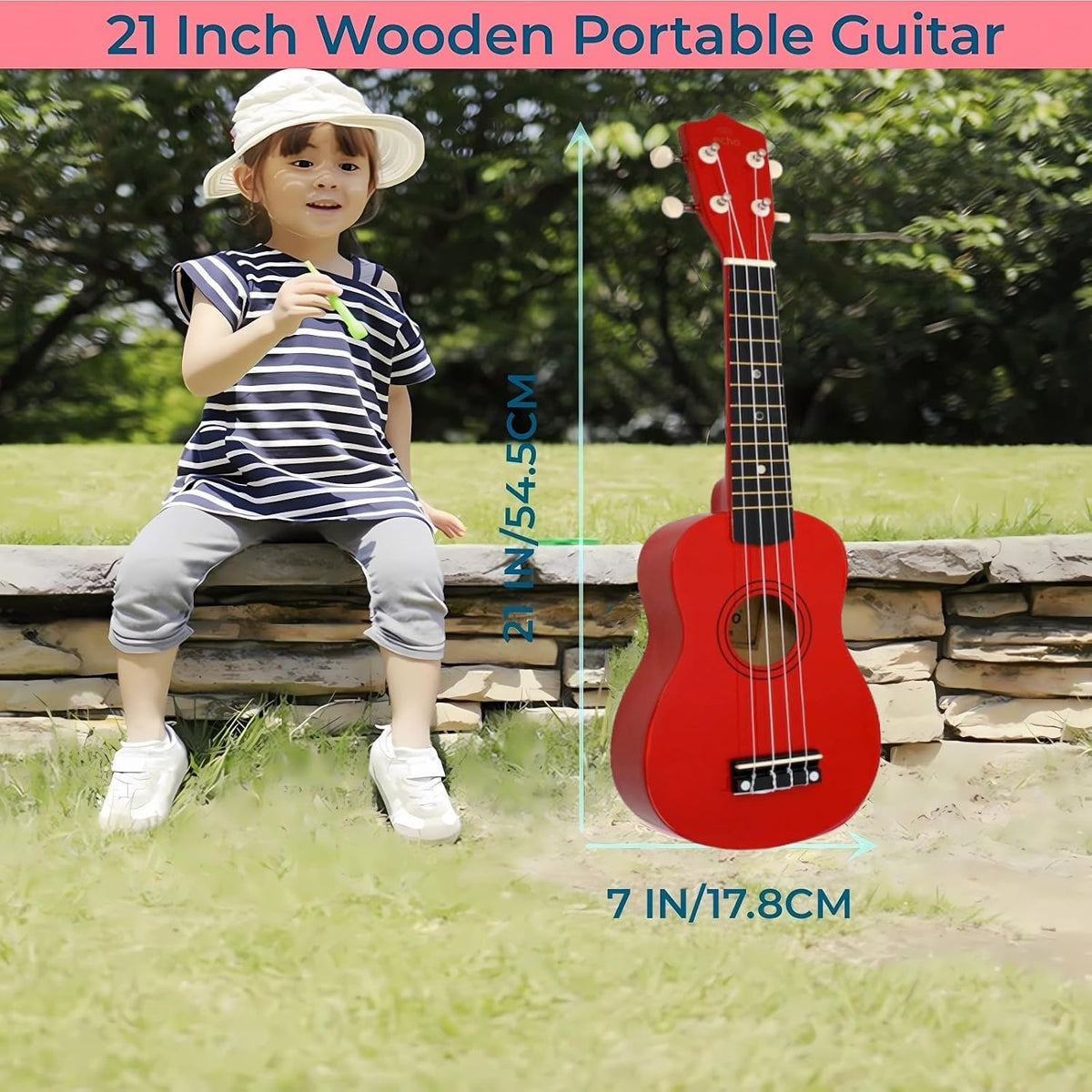 Jakeloo 21 inch pink wooden acoustic guitar with 4 strings for beginners - view 19