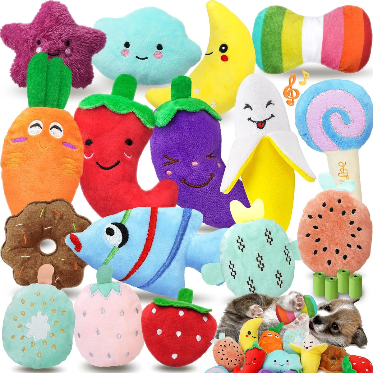 20-Pack Plush Squeaky Dog Toys for Small Dogs – Essentials for Dogs - Charming Squeaky Dog Toys