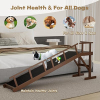 73" Dog Ramp for Bed, Pet Ramp with Removable Side Rail and Non-Slip Surface, Pet Ramp for Small & Large & Senior Dogs with Rest Platform and DIY Glow Strips,Dog Stairs for Couch, Brown