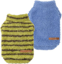 Fitwarm 2 Pack Striped Fleece Dog Sweater - X-Small / Sky Blue-Olive Green