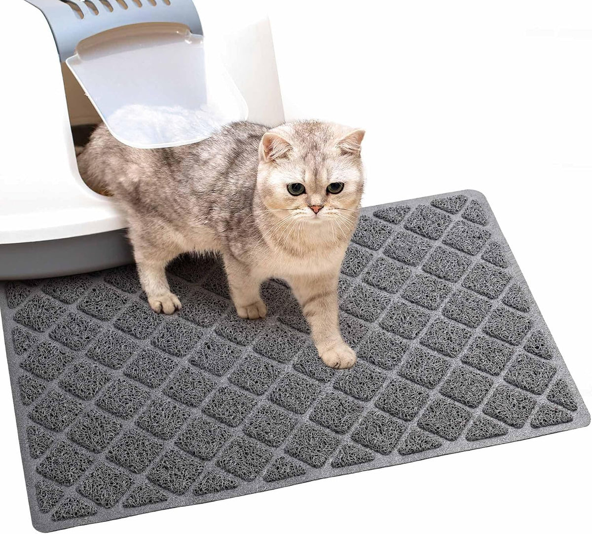 Cat Litter Box Mat, Trapping Mat Premium Durable PVC Pad - Grey / 23*14