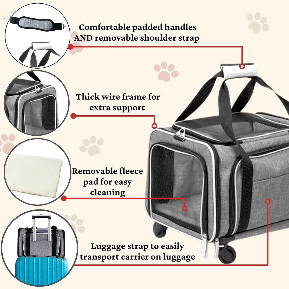 Airline Approved Expandable Premium Pet Carrier on Wheels - GREY - image 2