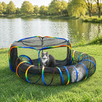 Portable Cat Enclosure, Foldable Playpen for Indoor Cats - Tent + Circle Tunnel