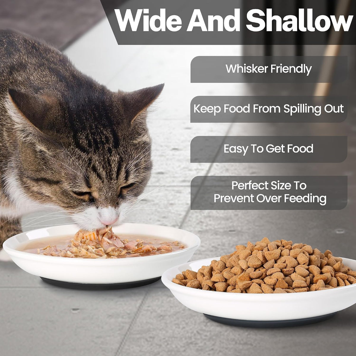 Cat Food Bowl, Whisker Friendly Ceramic Cat Bowls with Nonslip Silicone Bottom, Pack of 3 Quiet - Fishbone & Cat Paw 6 Pack - image 2