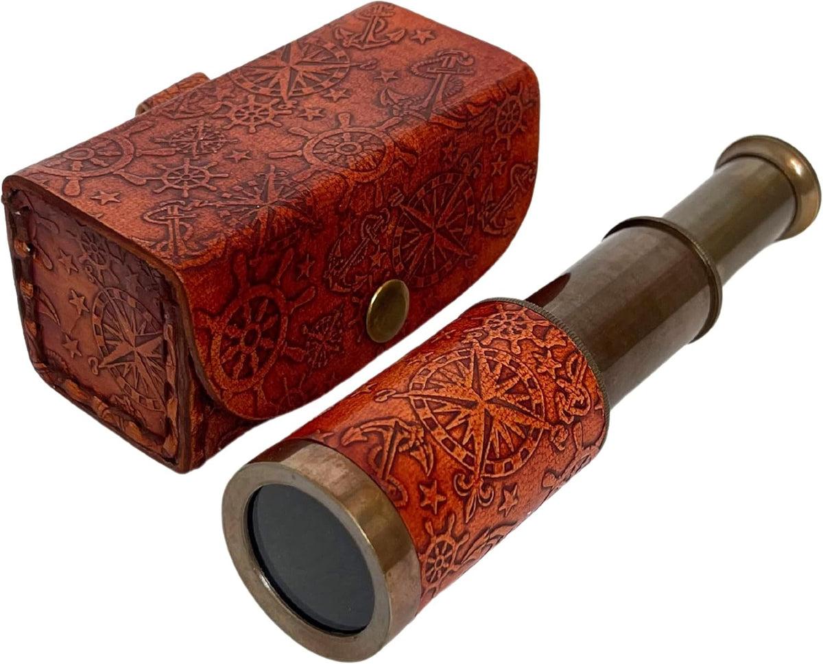 6" inch Handheld Brass Telescope with Wooden Box - Antique 6"