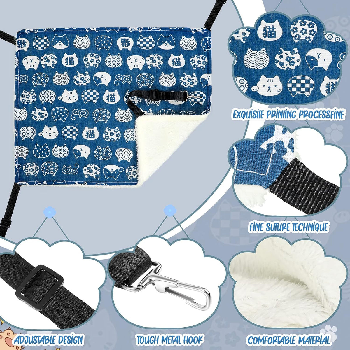 BBTO 3 Pcs Reversible Hanging Hammock Soft Plush for Cat Ferret - Cat - image 3