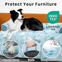 Calming Dog Couch Bed for Medium Dogs/Cats, 35 x 31 inch Waterproof Removable Dogs Mat Couch Cover for Furniture Protector, Non-Slip Fluffy Pelsbarn Dog Bed for Couch, Sofa - Tie-Dye Blue