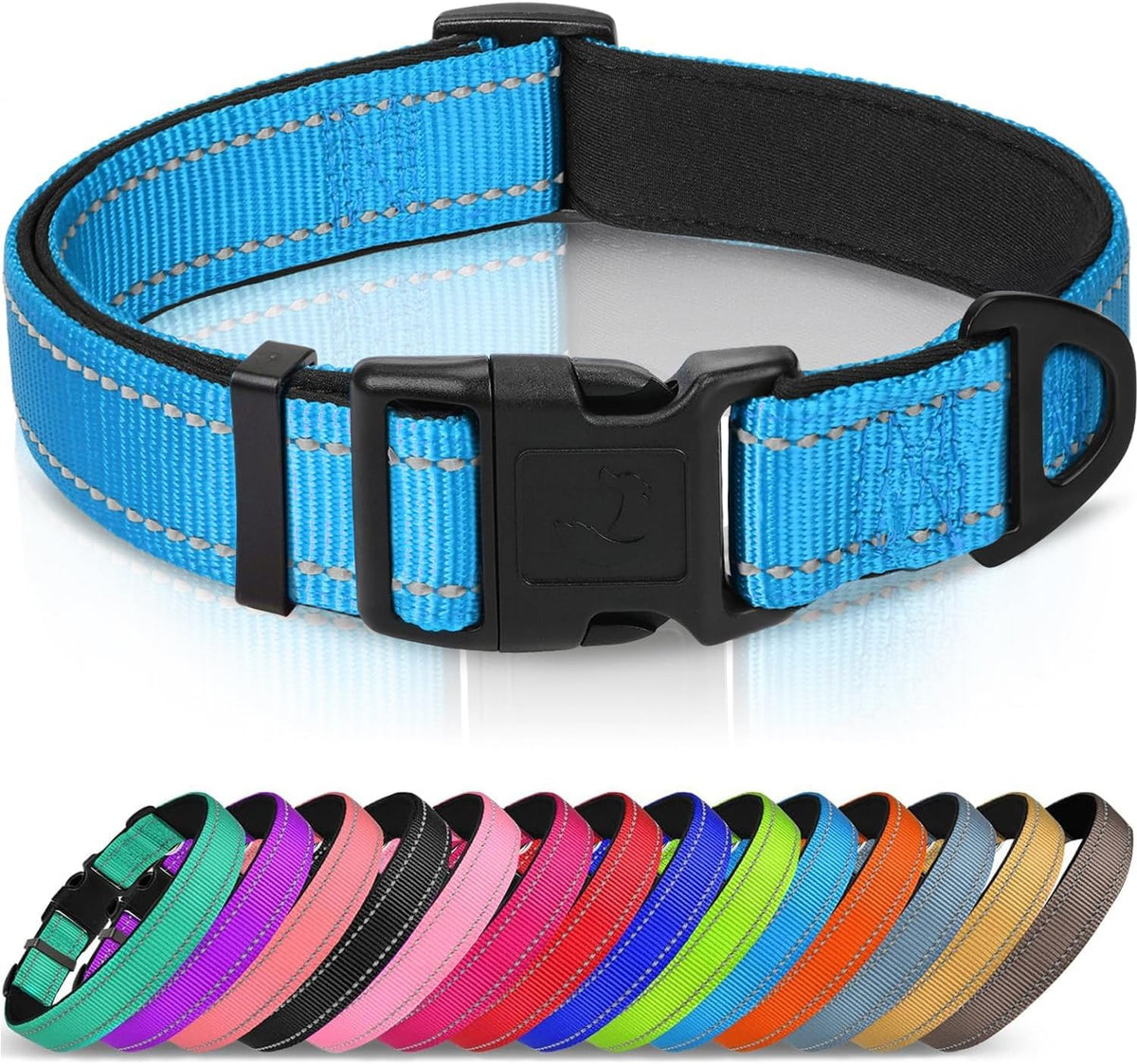 Joytale Reflective Dog Collar, Adjustable Neoprene Padded - X-Large (Pack of 1) / Sky Blue