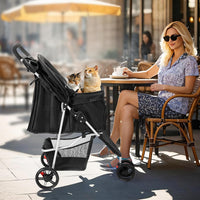 DUMOS 3 Wheels Pet Stroller for Small Dogs and Cats, Foldable – Essentials for Dogs - Black / 29"x18"x 39" - image 2
