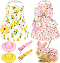 Weewooday 2 sets of rabbit clothes with harness, leash, hat and mini bag in cherry and pineapple prints