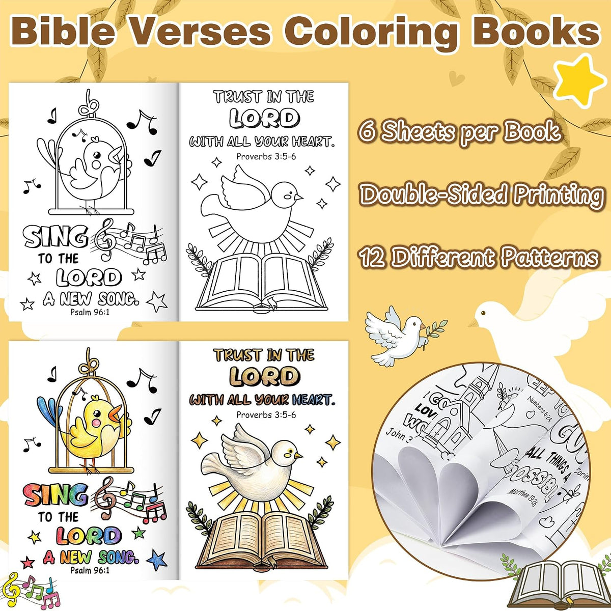 24Pcs Bible Coloring Books Religious Theme DIY Color-in Pages – Fun for Kids & Family - Bible - Style D (48Pcs) - image 3