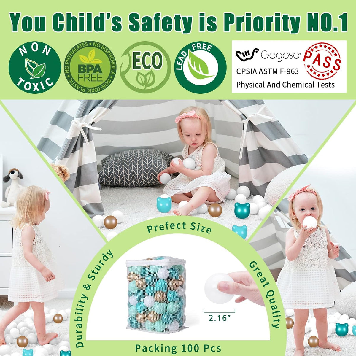 GOGOSO 100 pastel bear-shaped and round ball pit balls with zipper storage bag - view 19