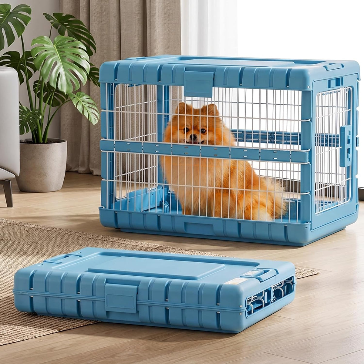 28" L Collapsible Dog Crate for Dogs - Blue / 27.95 x 18.9 x 21.65 in