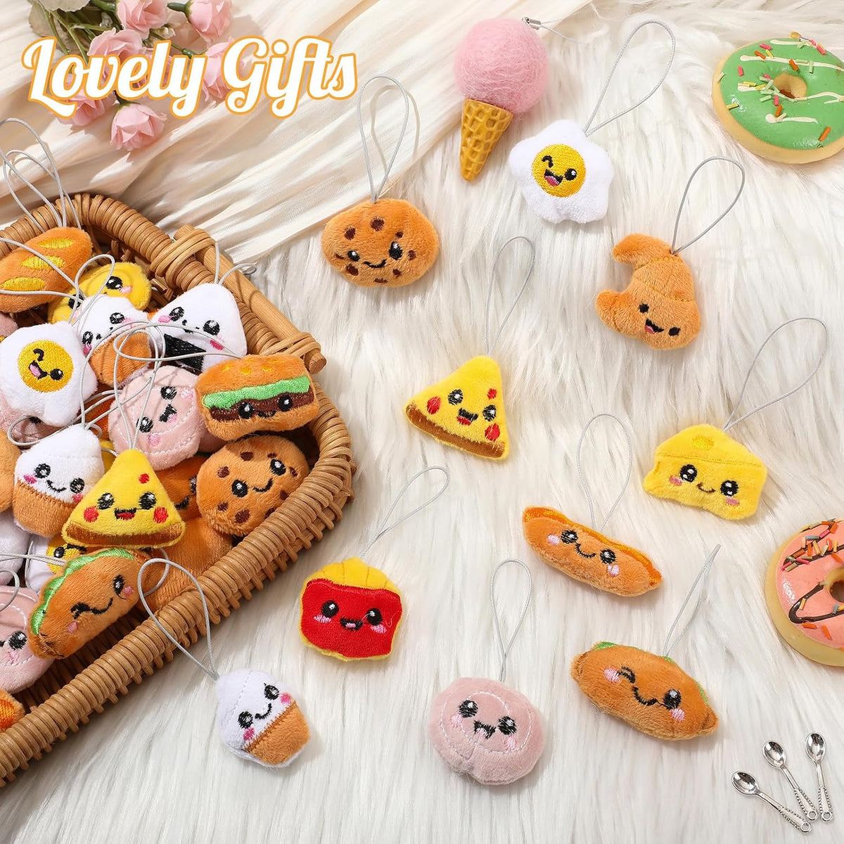 Libima 150 Pcs Mini Stuffed Animals Keychain, Plush Toys - 60 / Dessert - image 3