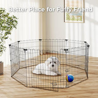 Foldable Dog Playpen 24" Height 8 Panels Metal Exercise Pen with Door - Indoor/Outdoor Puppy Playpen for Small Dogs, Portable Pet Fence for Yard Garden Camping, Black