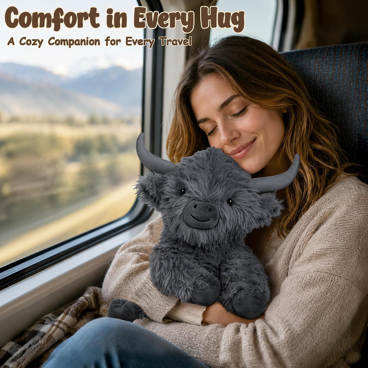 Wepop 5lbs Highland Cow Weighted Stuffed Animals 22in Giant Highland - Highland Cow-greyz - image 3