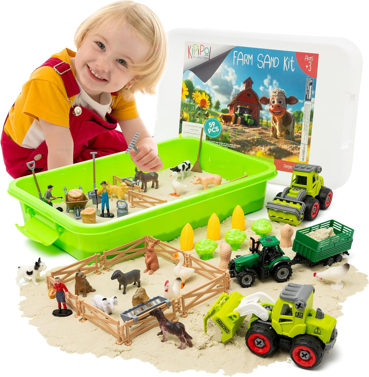 Kipipol Unicorn Sensory Bin for Toddlers 3-4 - Farm kinetic Sand Kit