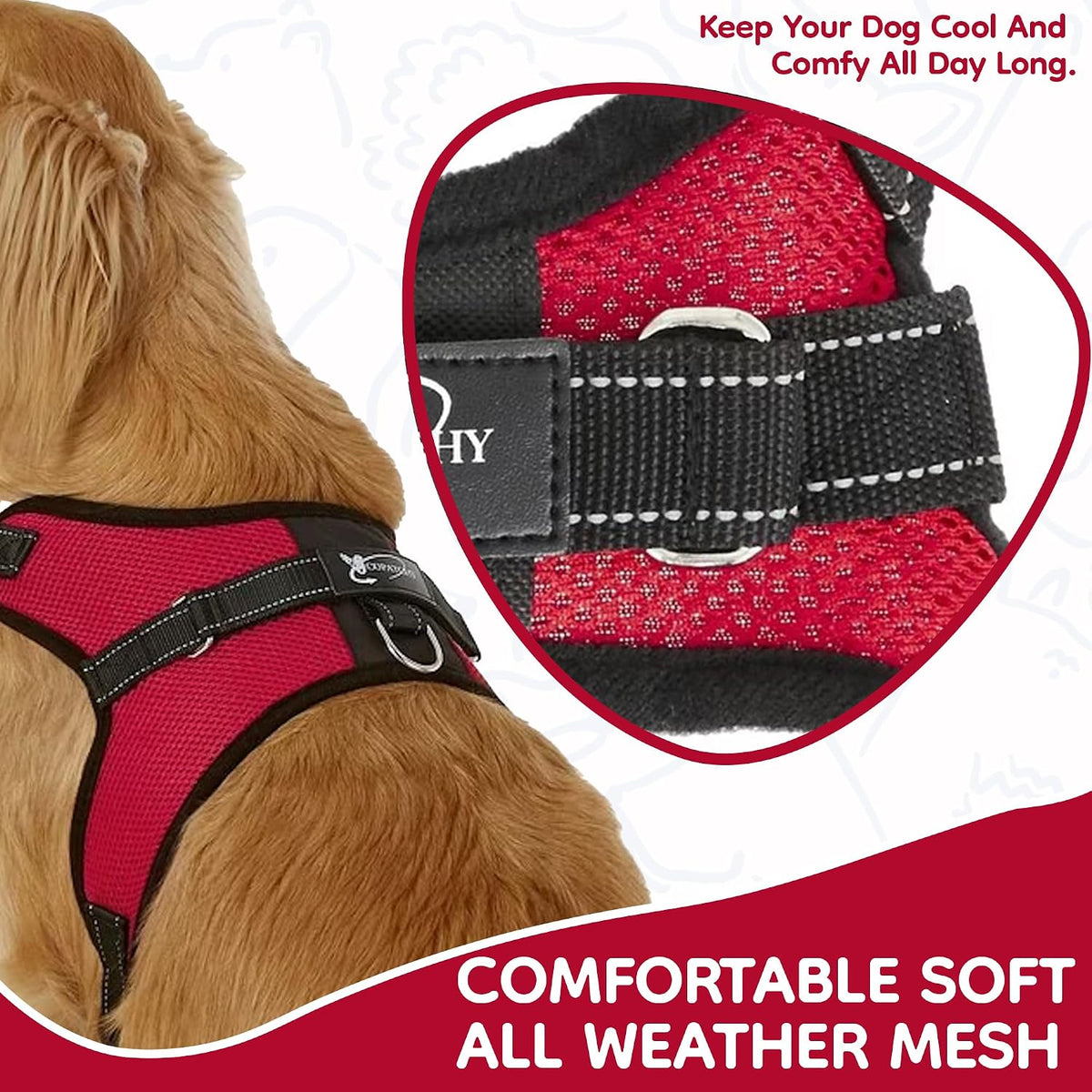 Reflective no pull dog harness in breathable air mesh with top handle and adjustable straps - view 3